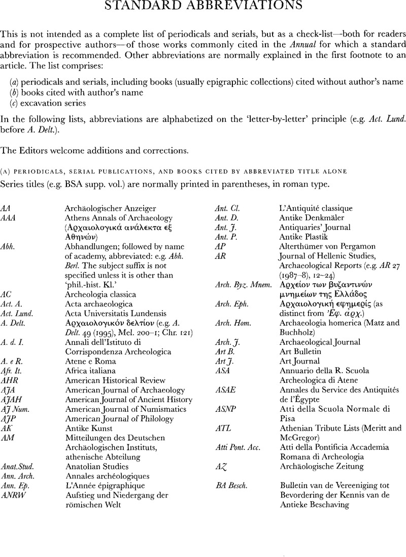 Standard Abbreviations | Annual of the British School at Athens ...