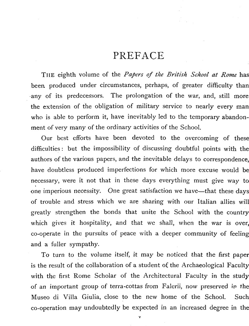 Preface | Papers of the British School at Rome | Cambridge Core