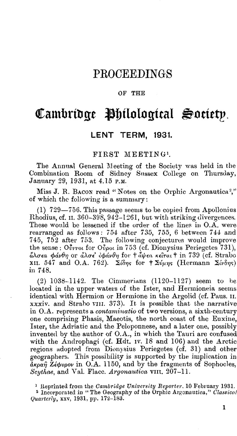 First Meeting1 The Cambridge Classical Journal Cambridge Core 8573