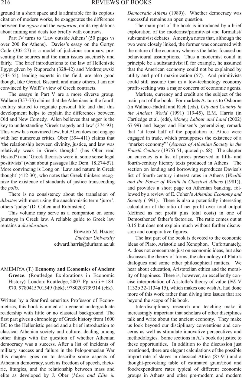 Economy and Economics of Ancient Greece (Routledge Explorations in Economic History)