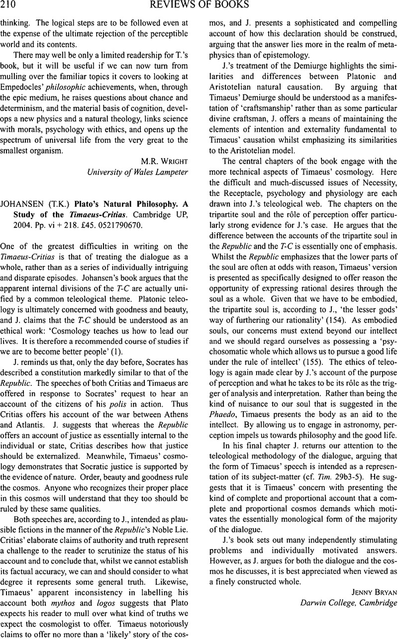 Platos Natural Philosophy: A Study of the Timaeus-Critias