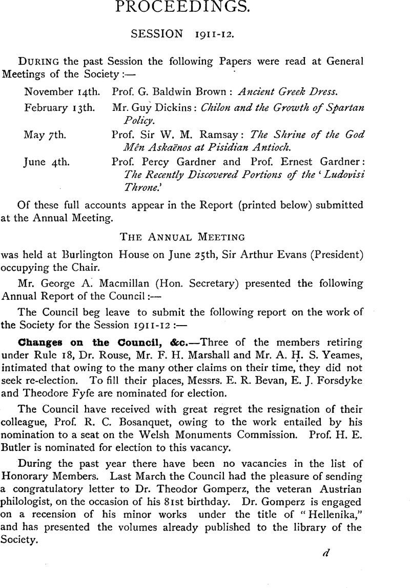 Proceedings of the Society, 1911–1912 | The Journal of Hellenic Studies ...