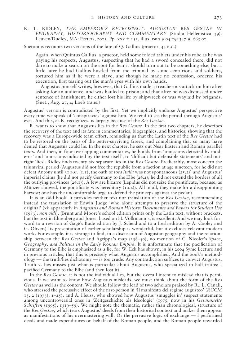 The emperors retrospect : Augustus Res gestae in epigraphy, historiography and commentary