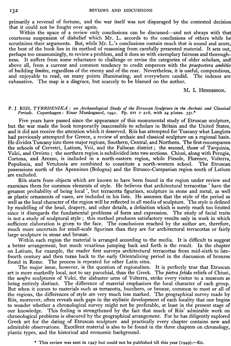 Riis P. J., Tyrrhenika : an Archaeological Study of the Etruscan ...