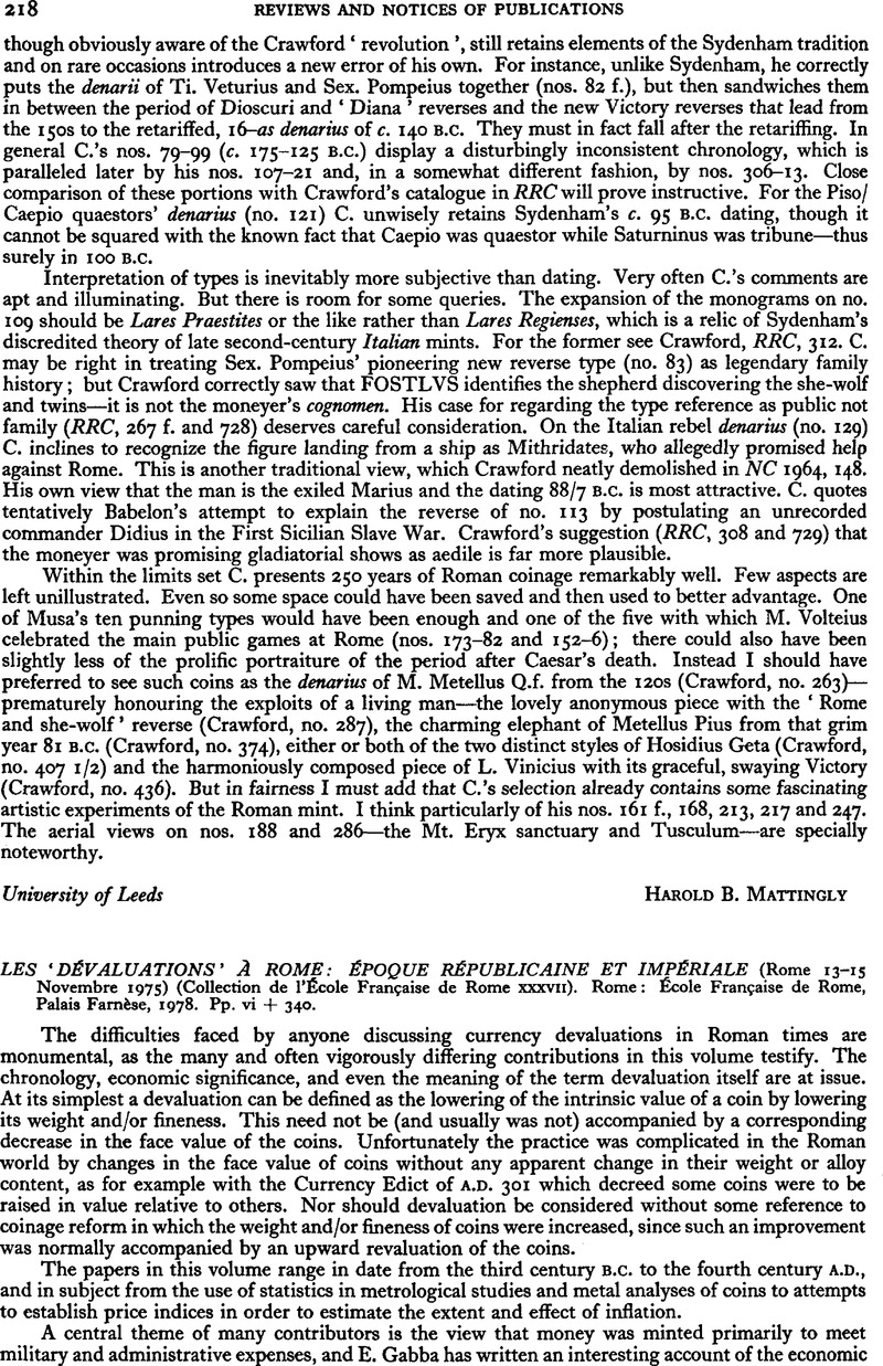 Les ‘dévaluations’ à Rome: Époque républicaine et impériale (Rome 13–15 ...