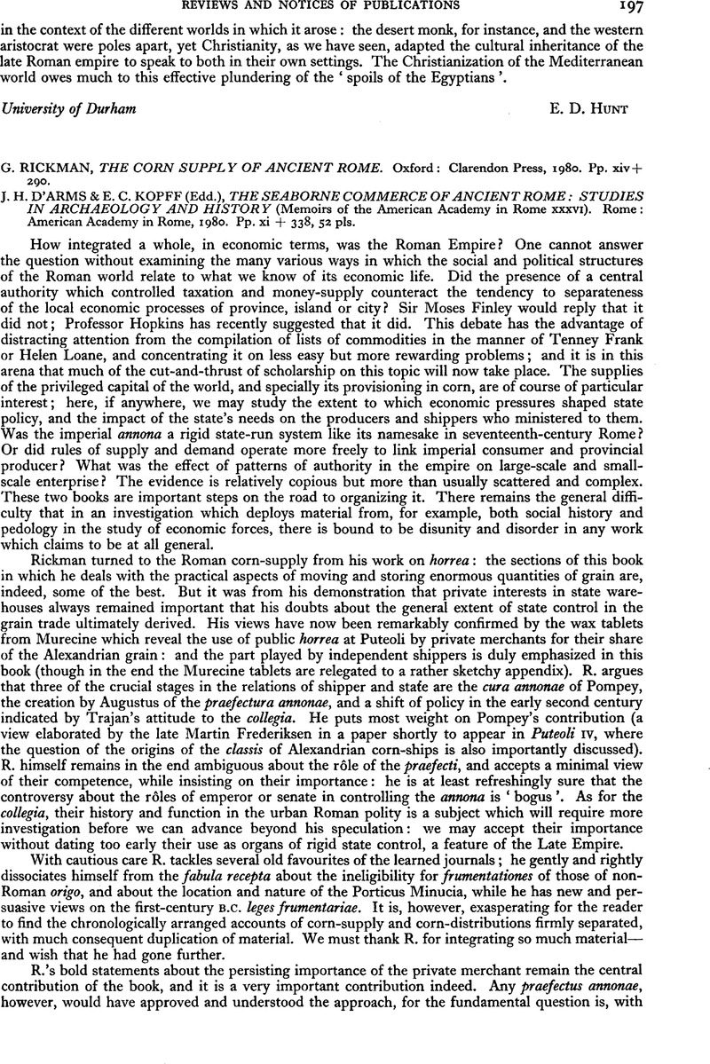 Late Roman Grain Supply -- A Bibliography
