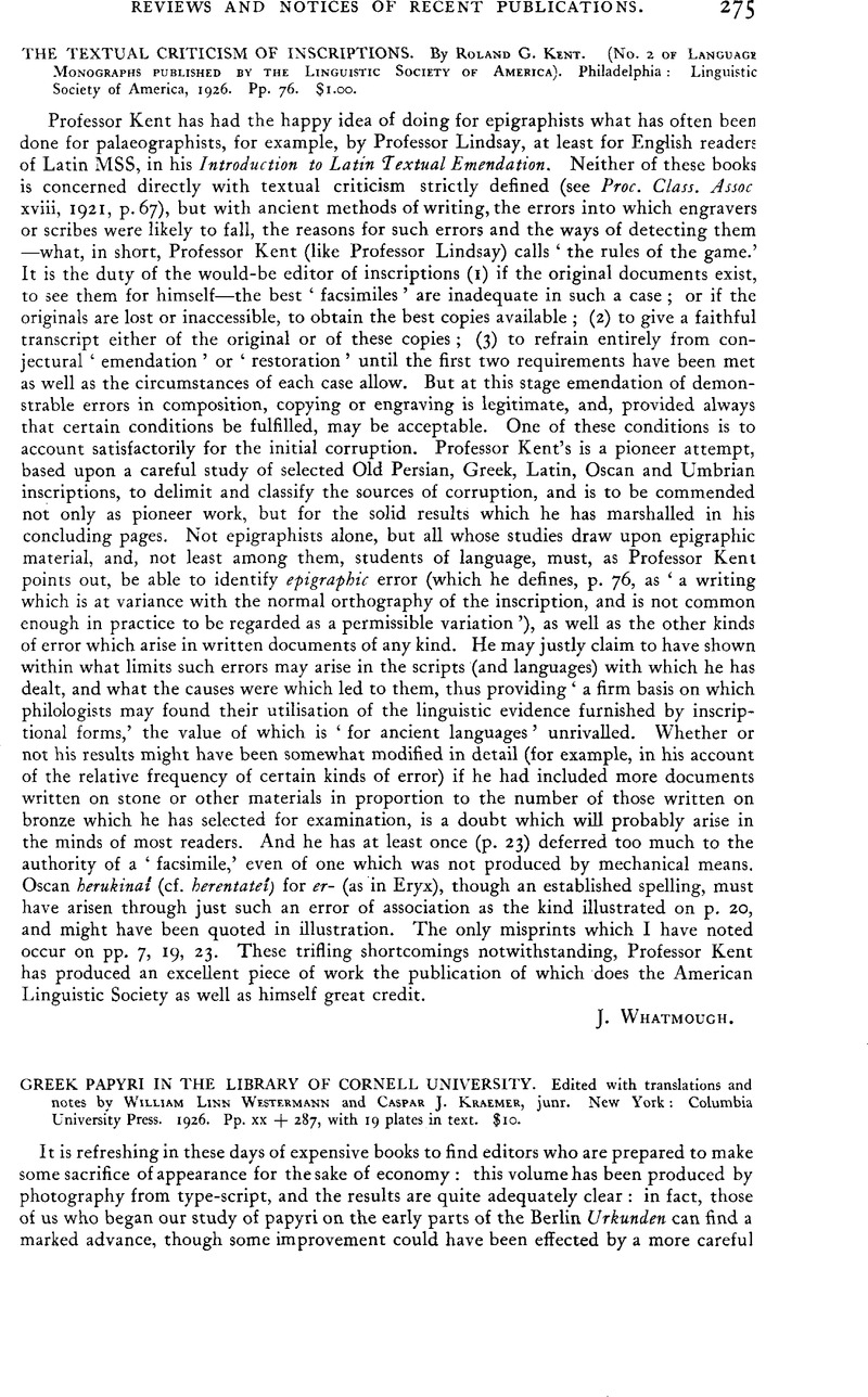 Greek papyri in the Library of Cornell University. Edited with ...