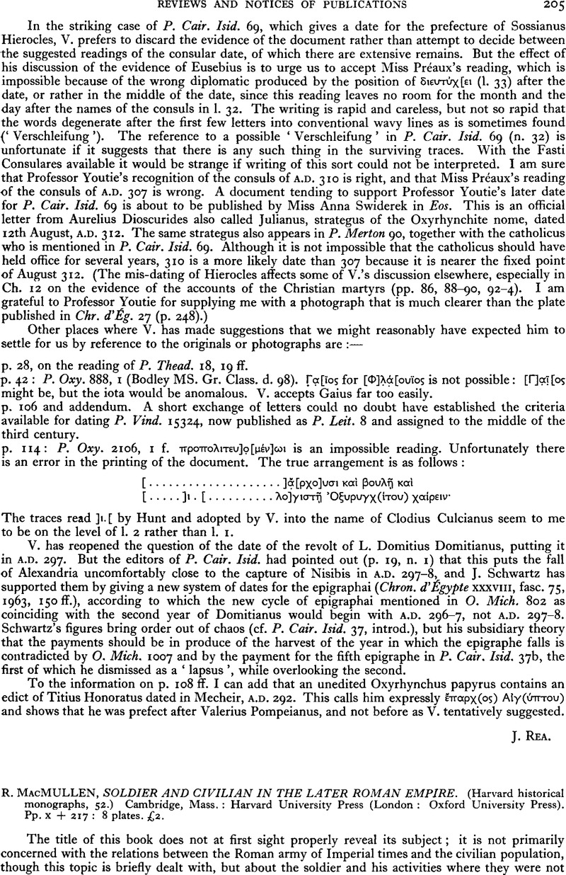R. MacMullen, Soldier and Civilian in the Later Roman Empire. (Harvard
