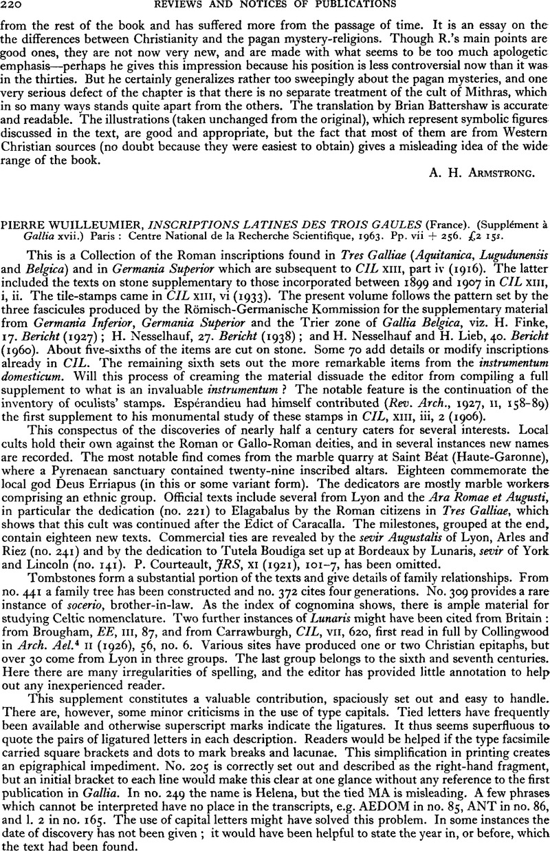 Pierre Wuilleumier, Inscriptions Latines Des Trois Gaules (France ...