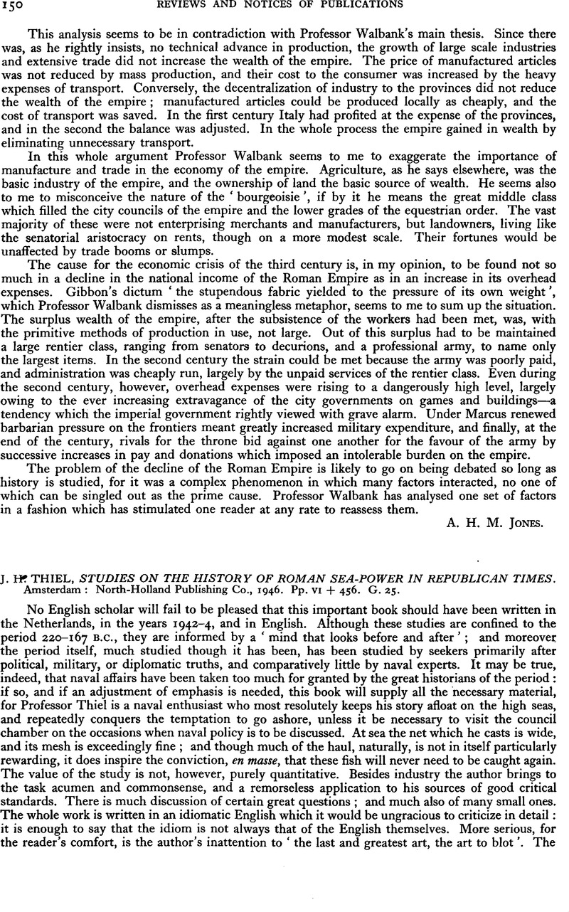 J. H. Thiel, Studies on the History of Roman Sea-Power in Republican ...