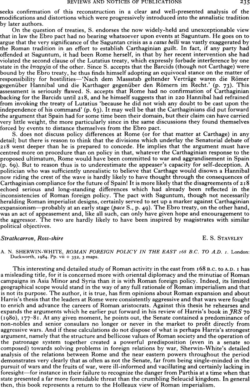 A. N. Sherwin-White, Roman Foreign Policy in the East 168 B.C. to A.D ...