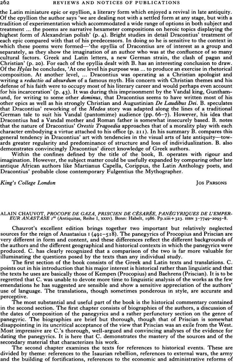 Alain Chauvot, Procope de Gaza, Priscien de Césarée, Panégyriques de L ...