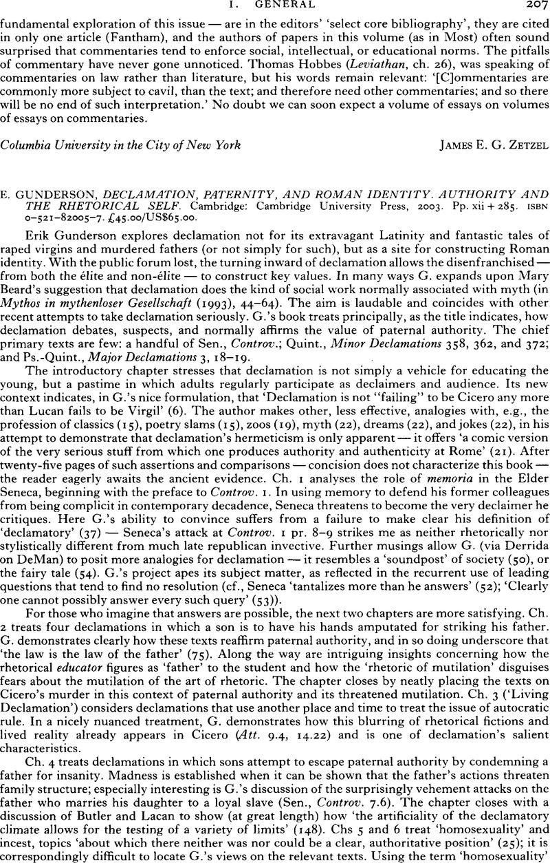 Declamation, Paternity, and Roman Identity: Authority and the Rhetorical Self