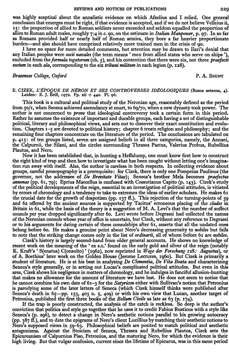 E. Cizek, L'époque de Néron et ses Controverses Idéologiques (Roma ...