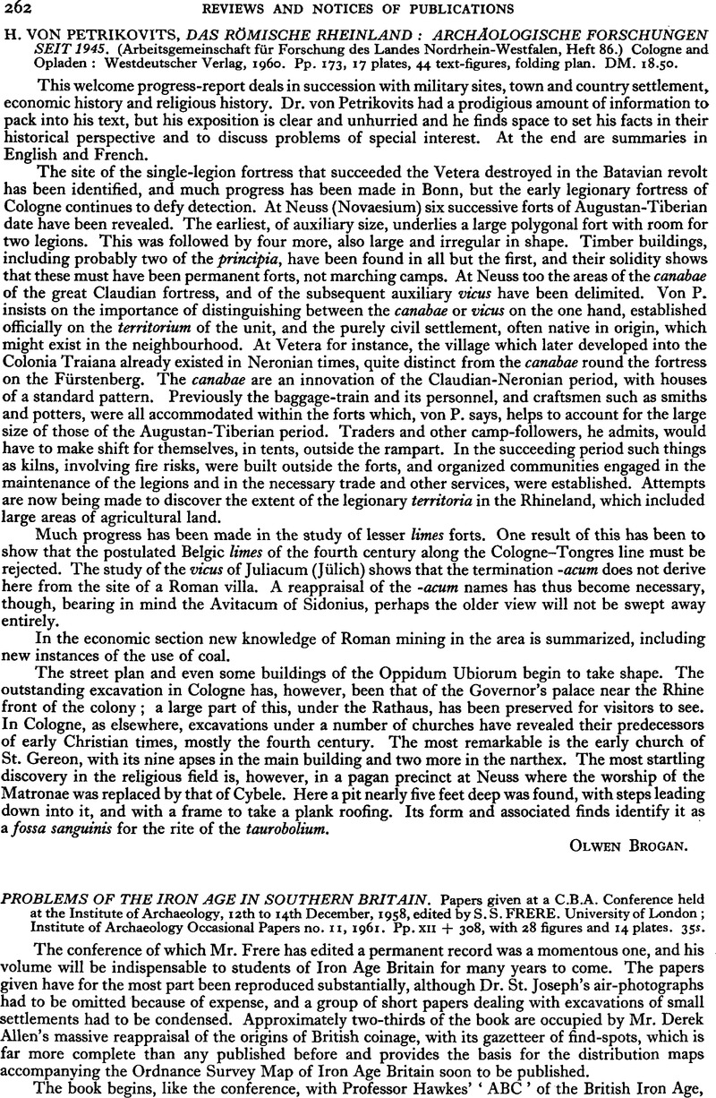 H. von Petrikovits, Das Römische Rheinland: Archäologische Forschungen ...