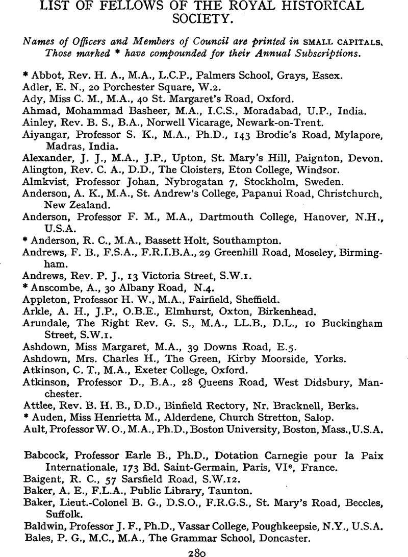 List of Fellows of the Royal Historical Society | Transactions of