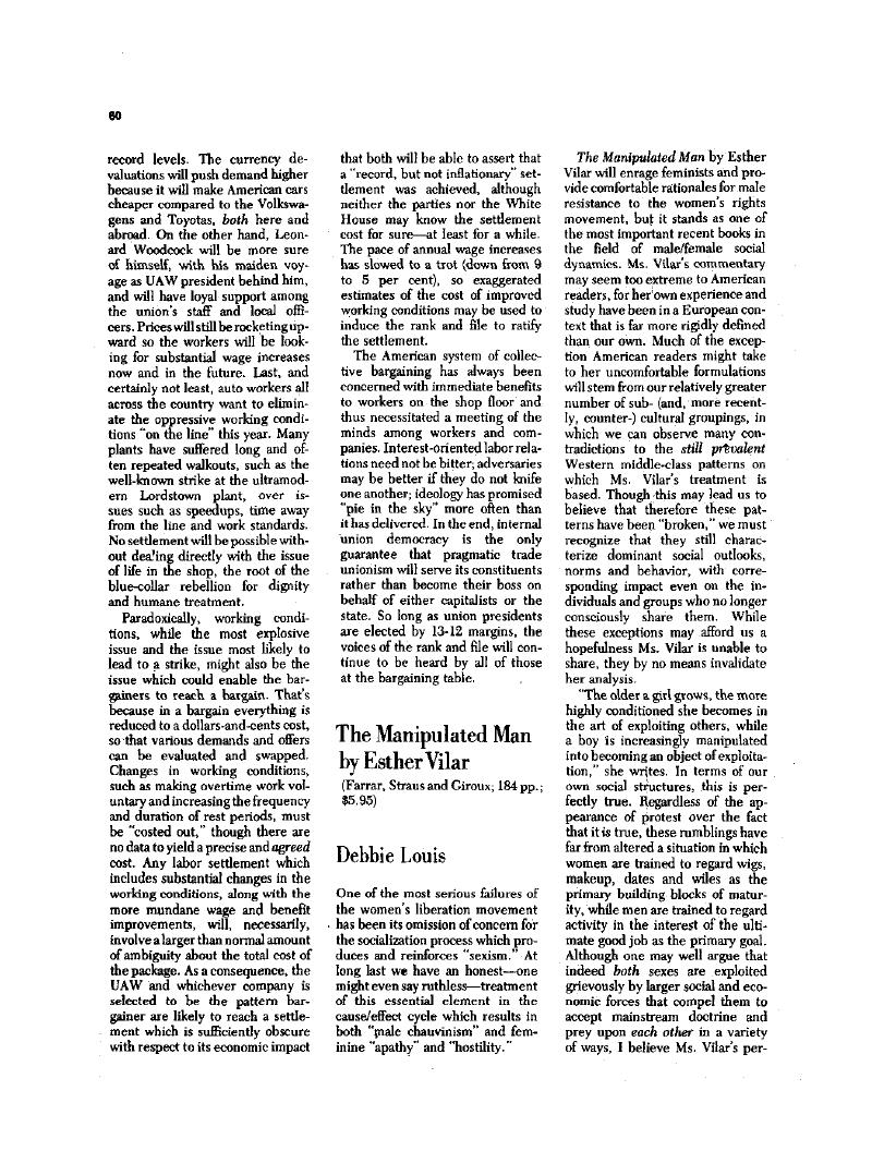 The Manipulated Man by Esther Vilar (Farrar, Straus and Giroux; 184 pp.; 5.95) Worldview