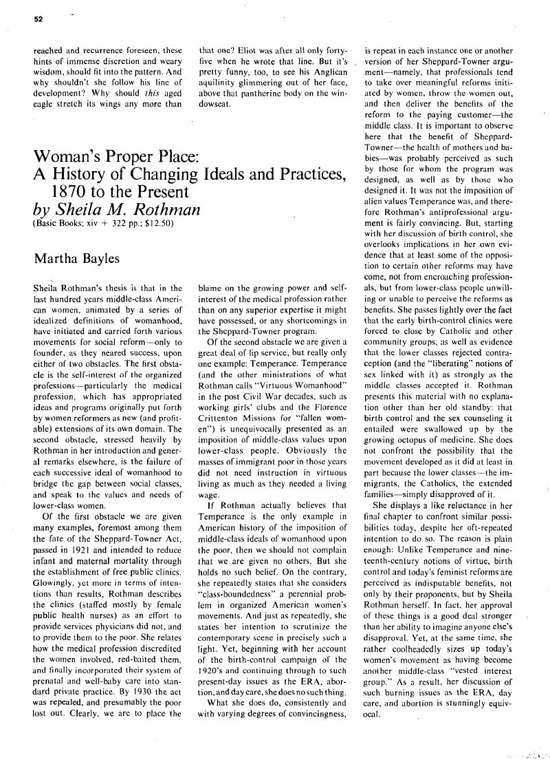 Woman's Proper Place: A History of Changing Ideals and Practices, 1870 ...