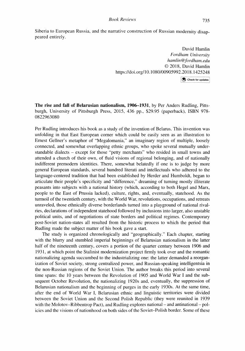 The Rise and Fall of Belarusian Nationalism, 1906 – 1931