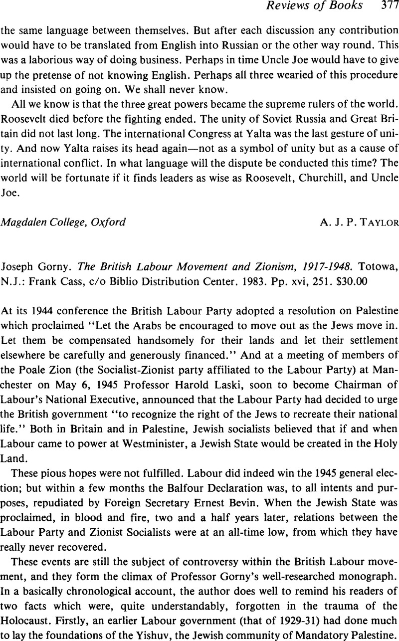 The British Labour Movement and Zionism, 1917-1948