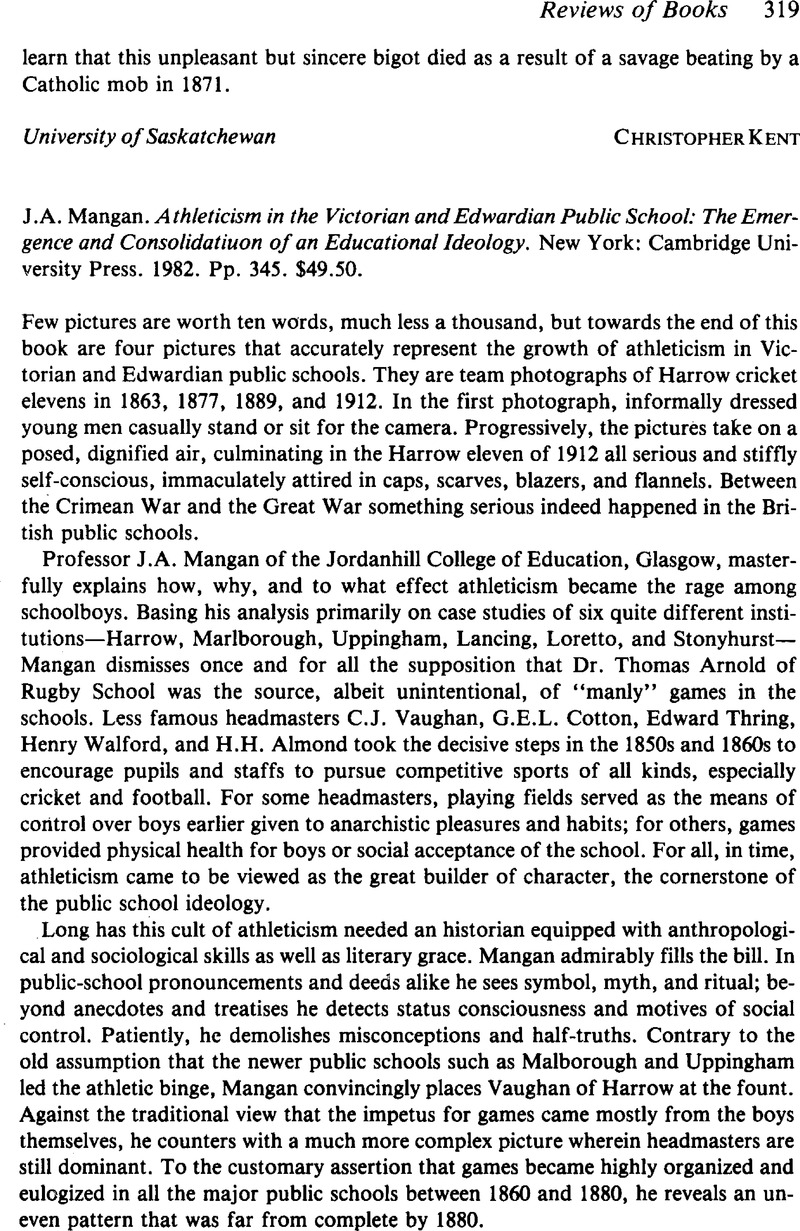 J.A. Mangan. Athleticism in the Victorian and Edwardian