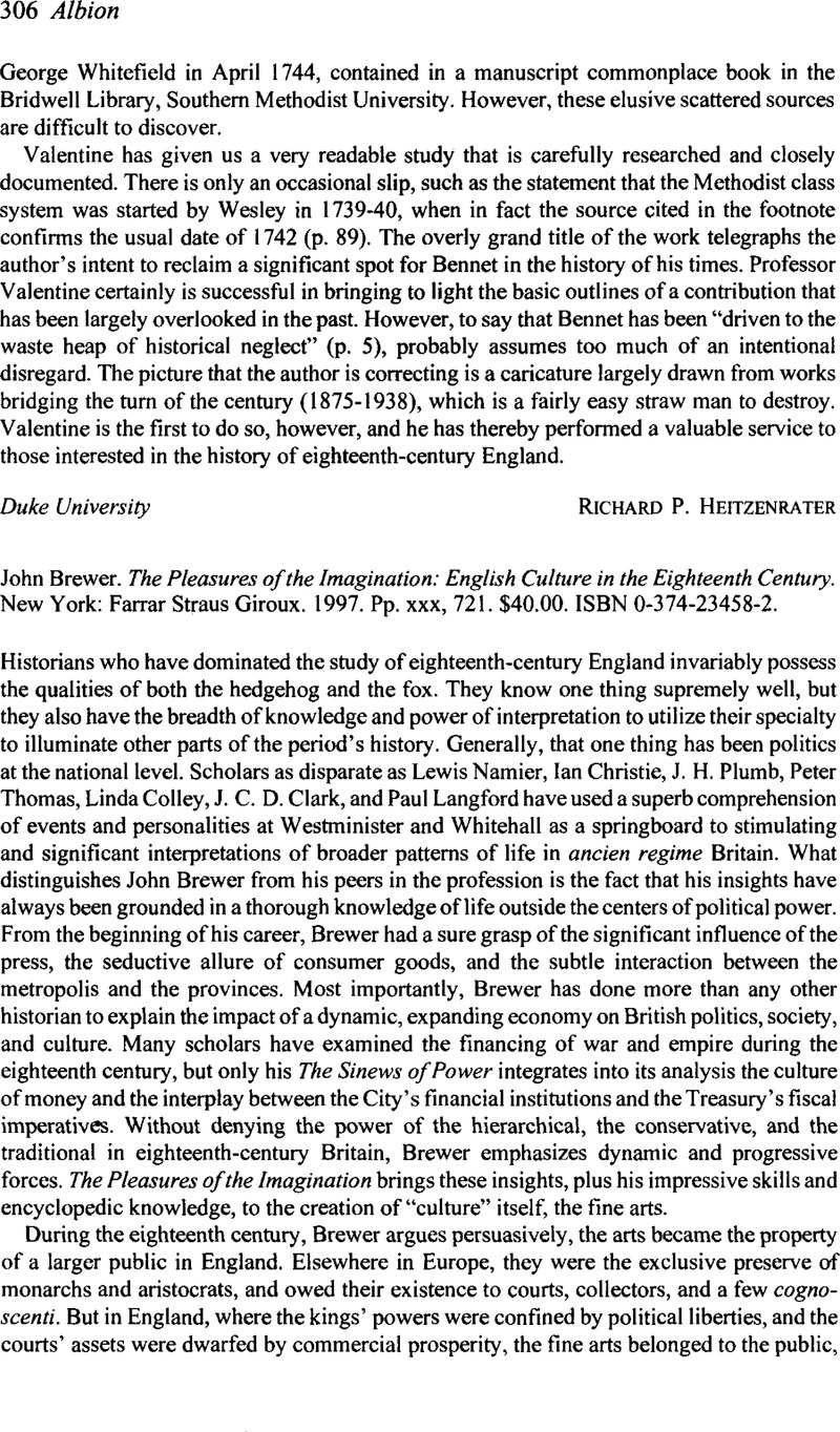 John Brewer. The Pleasures of the Imagination: English Culture in the ...