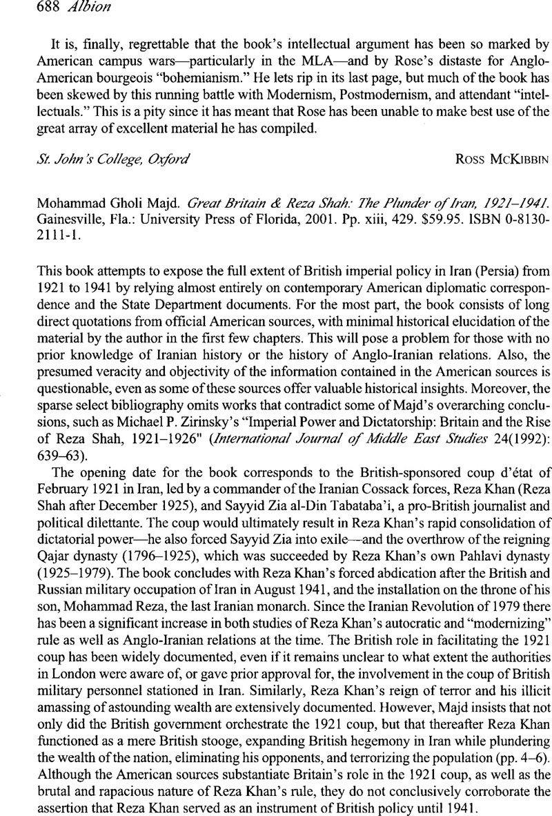 Great Britain & Reza Shah: The Plunder of Iran, 1921-1941