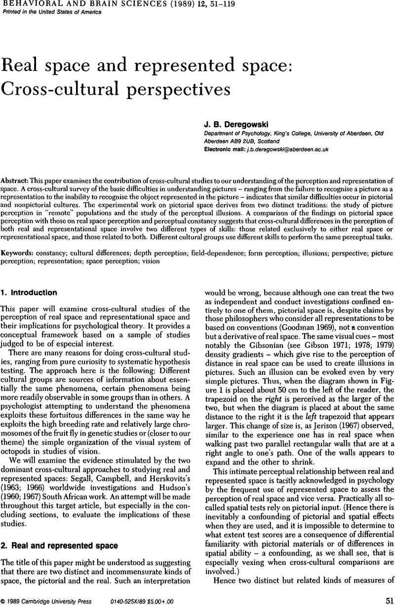 Images depth cues and cross cultural differences in perception