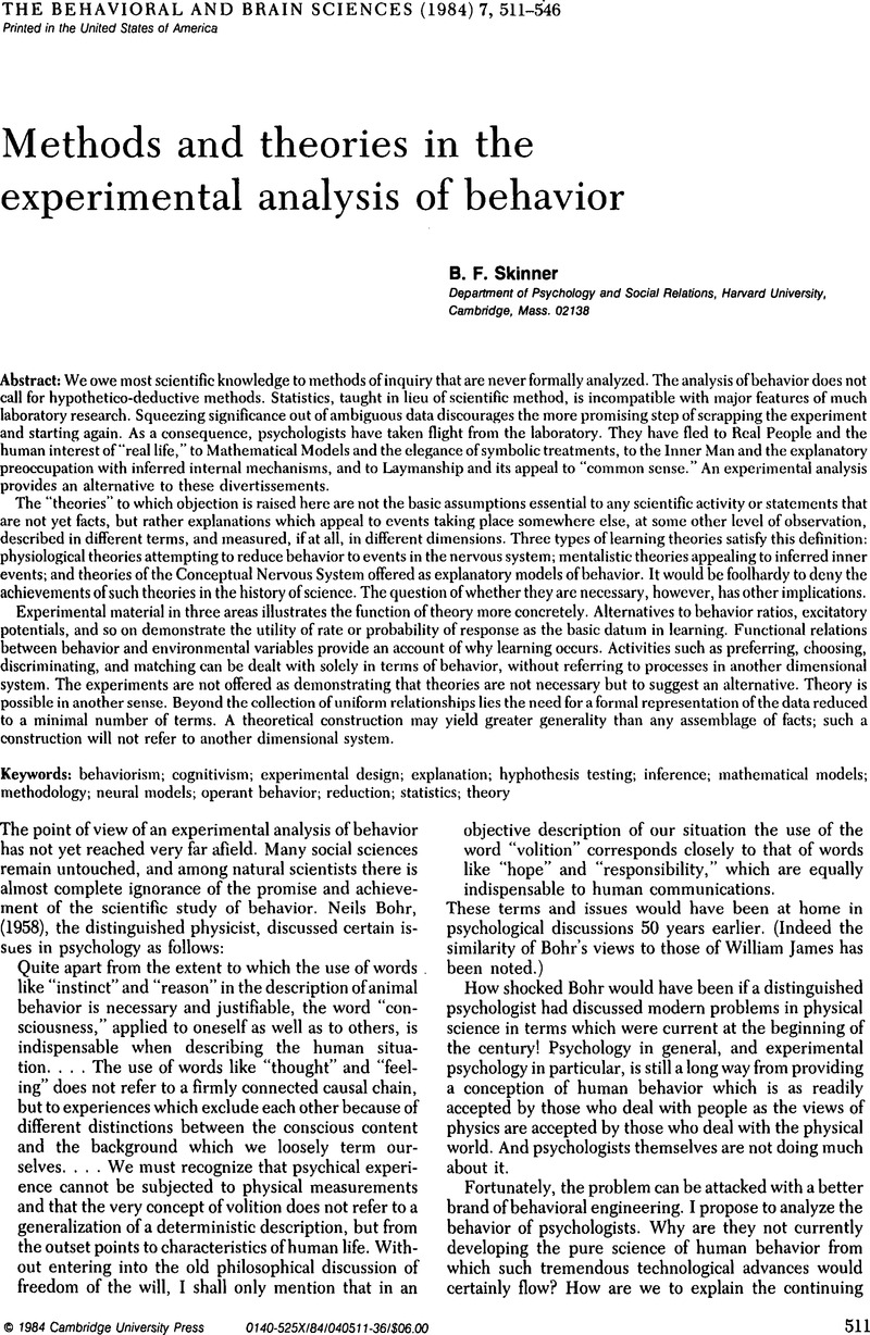 The Challenge To Skinners Theory Of Behavior Behavioral And Brain Sciences Cambridge Core 