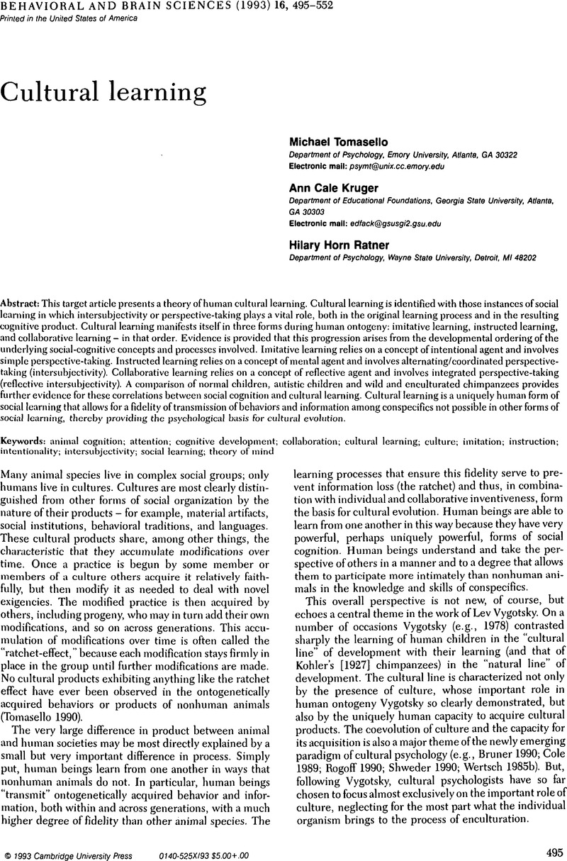 Cultural learning as the transmission mechanism in an evolutionary ...