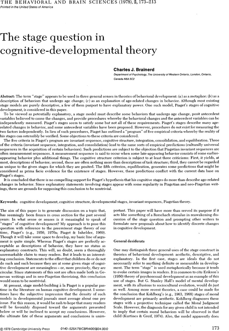 Invariant sequences explanation and other stage criteria