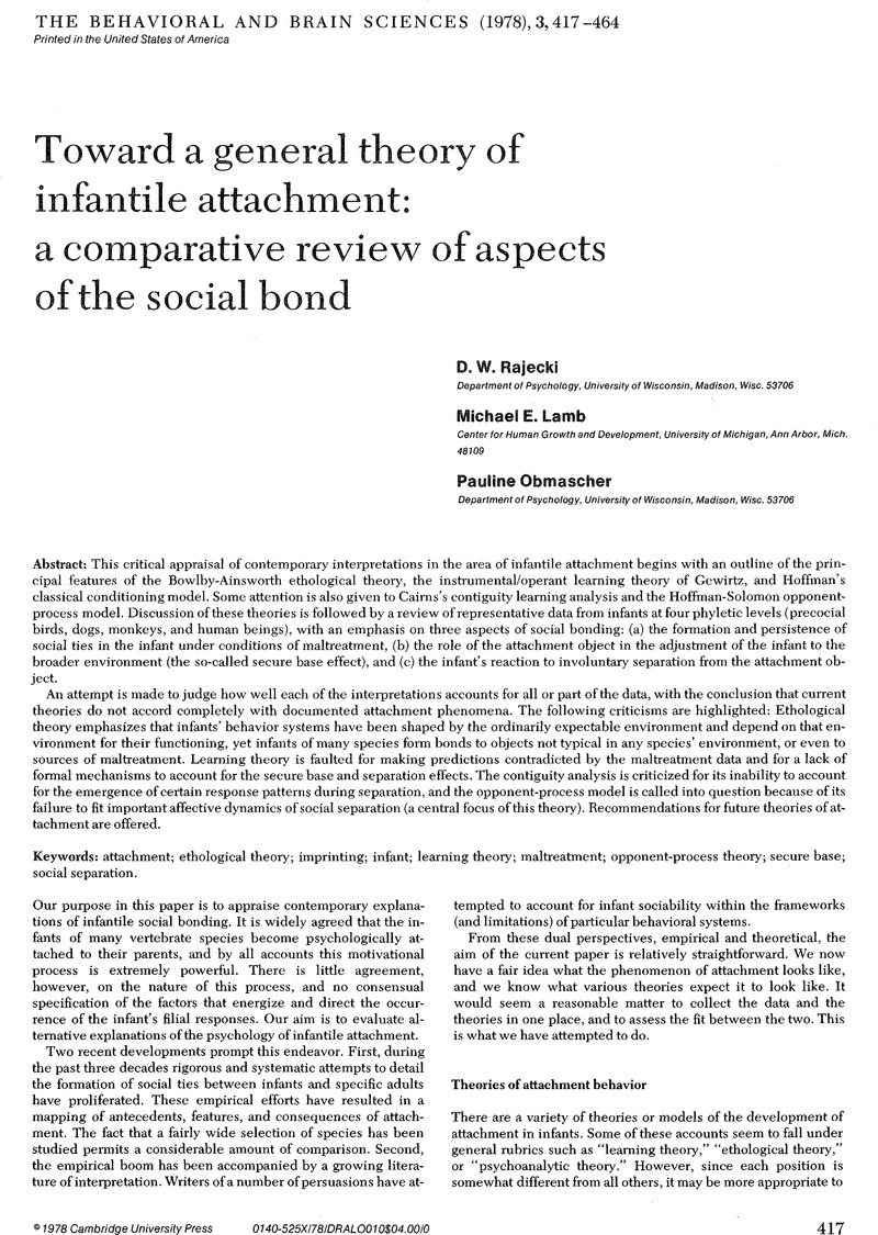 a research design employed to examine infantile attachment is the
