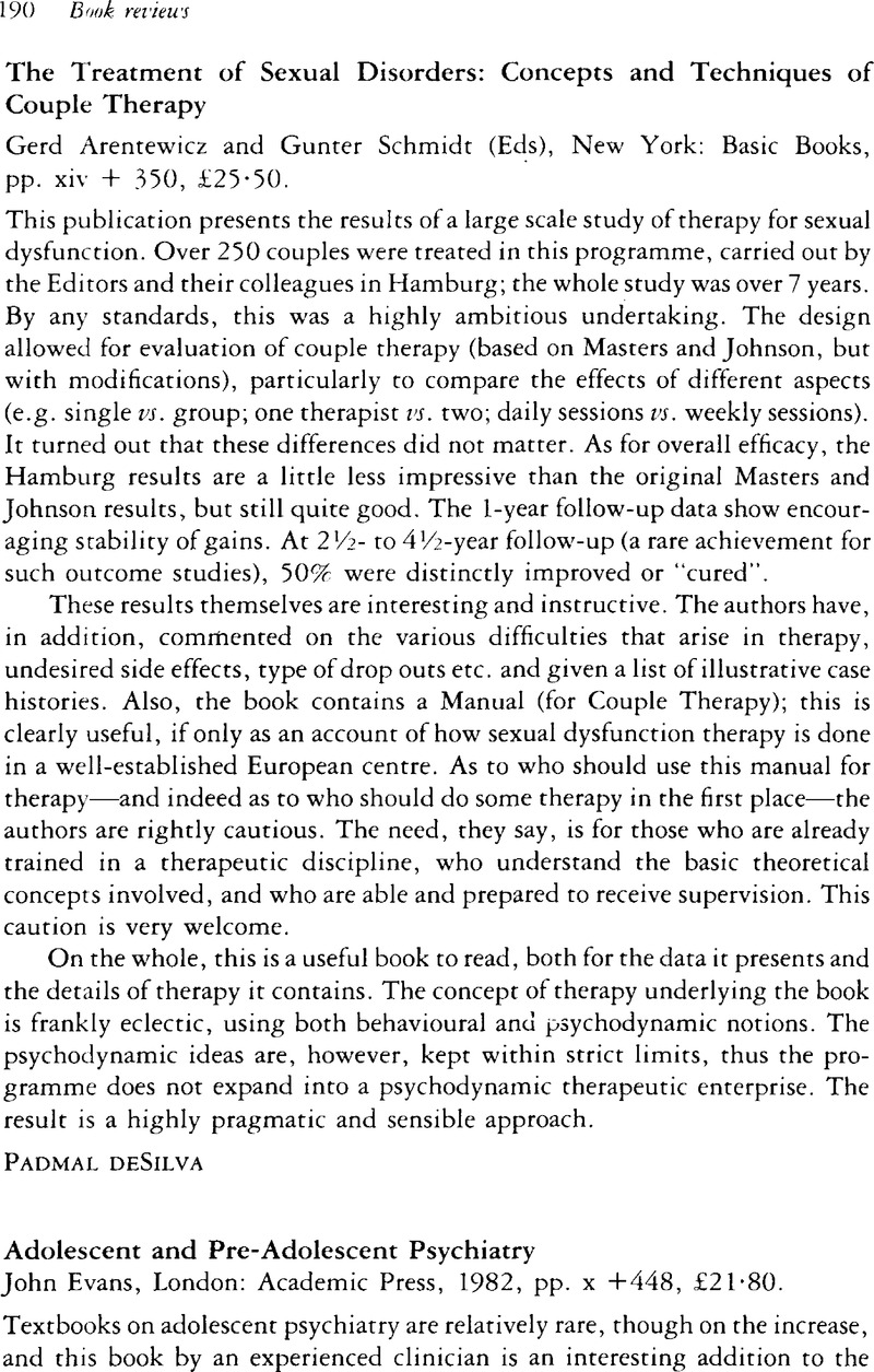 The Treatment of Sexual Disorders Concepts and Techniques of