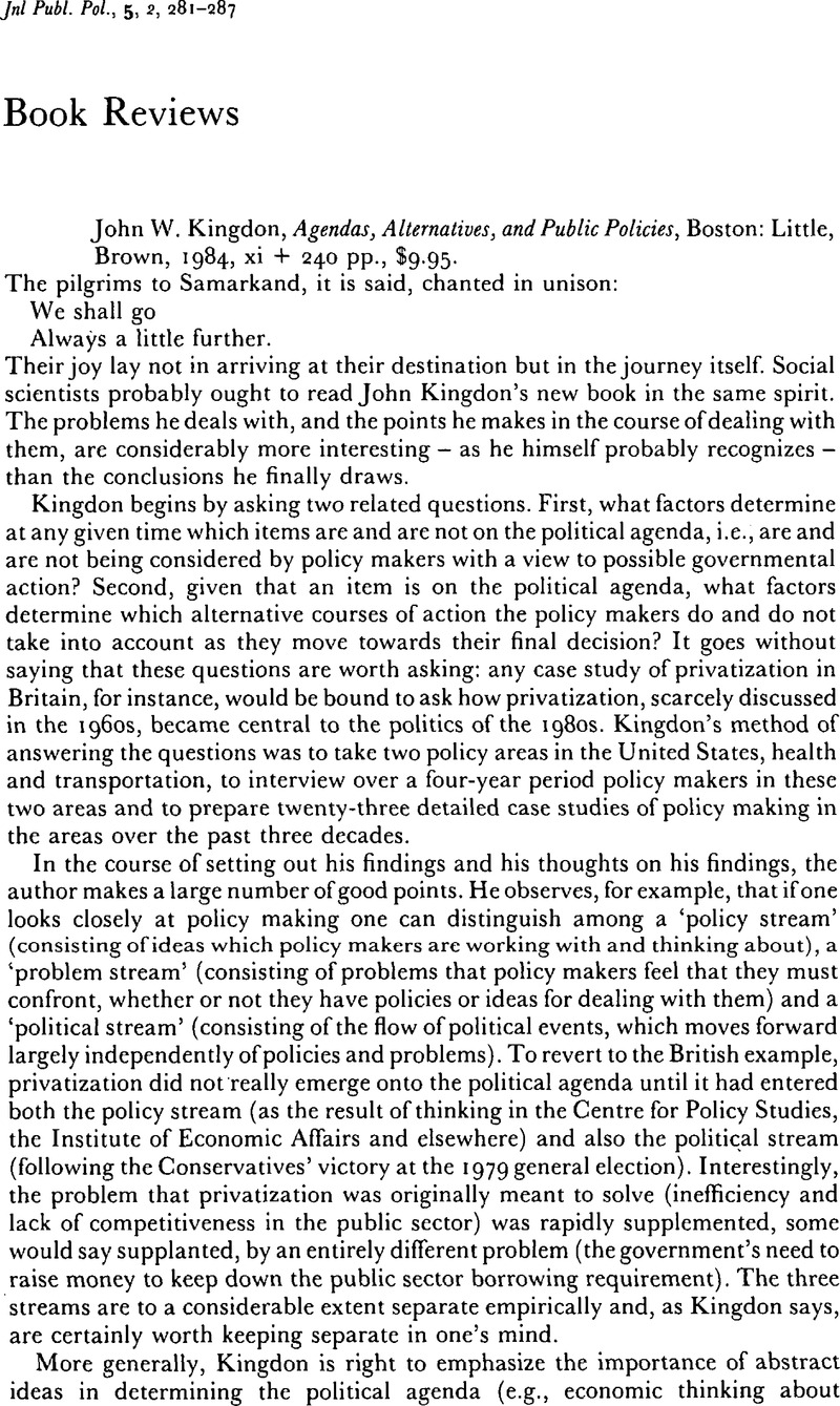 John W. Kingdon, Agendas, Alternatives, and Public Policies