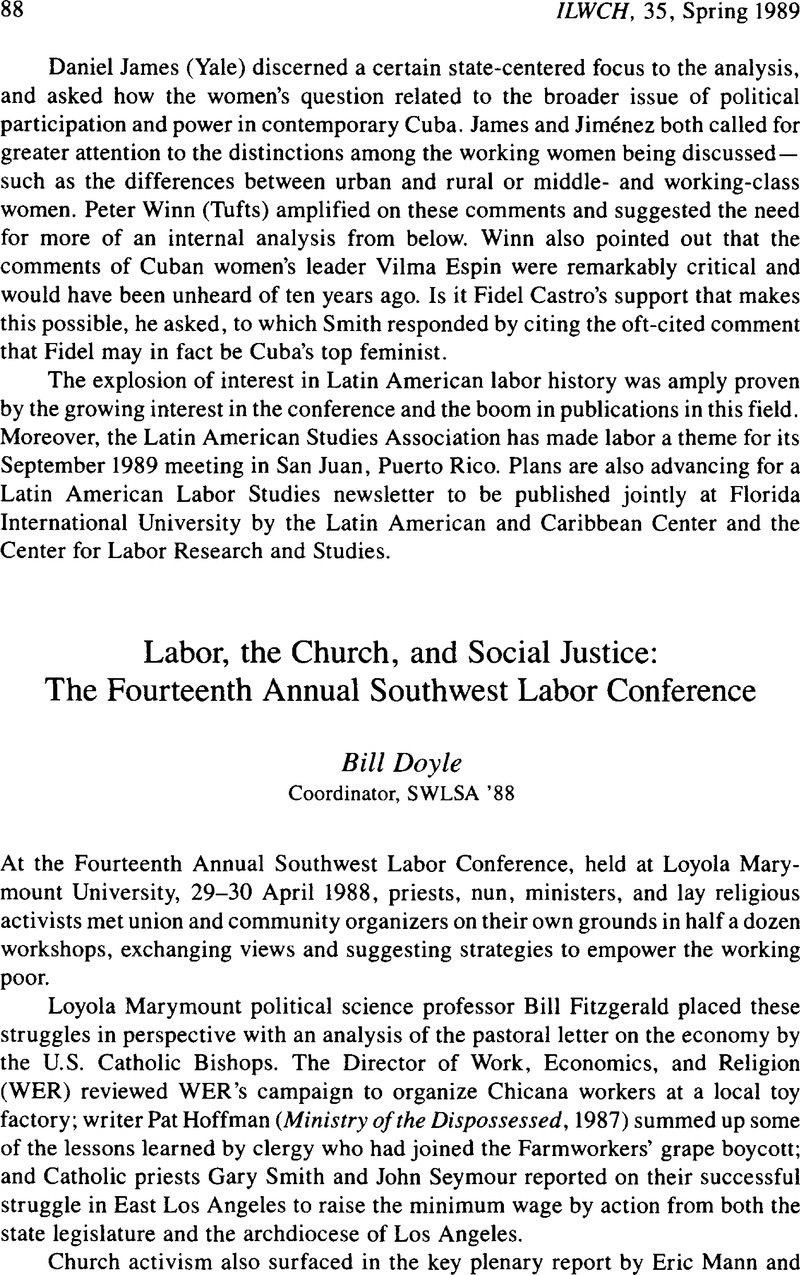 Labor, the Church, and Social Justice: The Fourteenth Annual