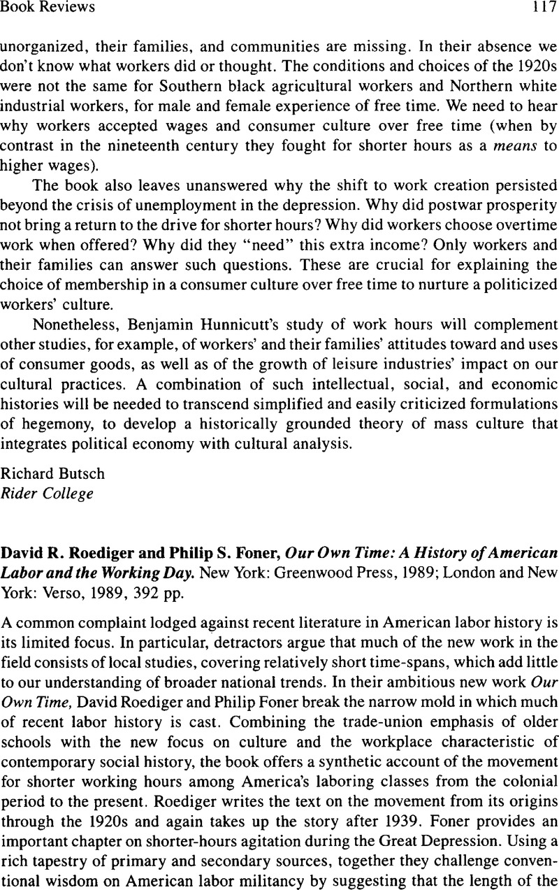 David R. Roediger David R. Roediger and Philip S. Foner, Our Own Time: A History of ...