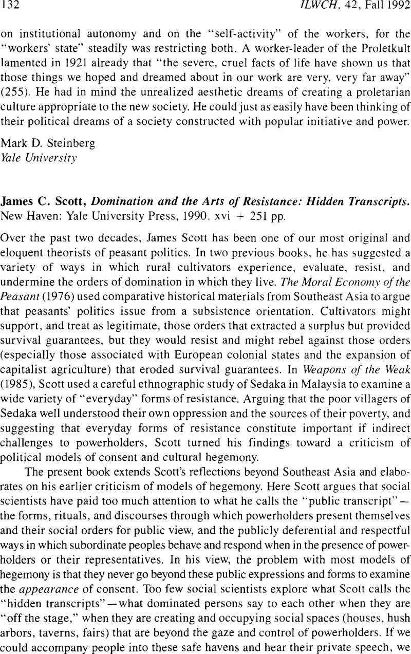 James C. Scott, Domination and the Arts of Resistance: Hidden ...