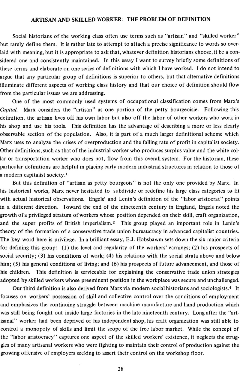 Artisan And Skilled Worker The Problem Of Definition International 