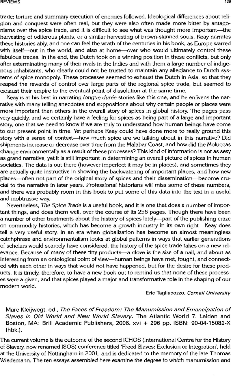 The Faces of Freedom: The Manumission and Emancipation of Slaves in Old World and New World Slavery