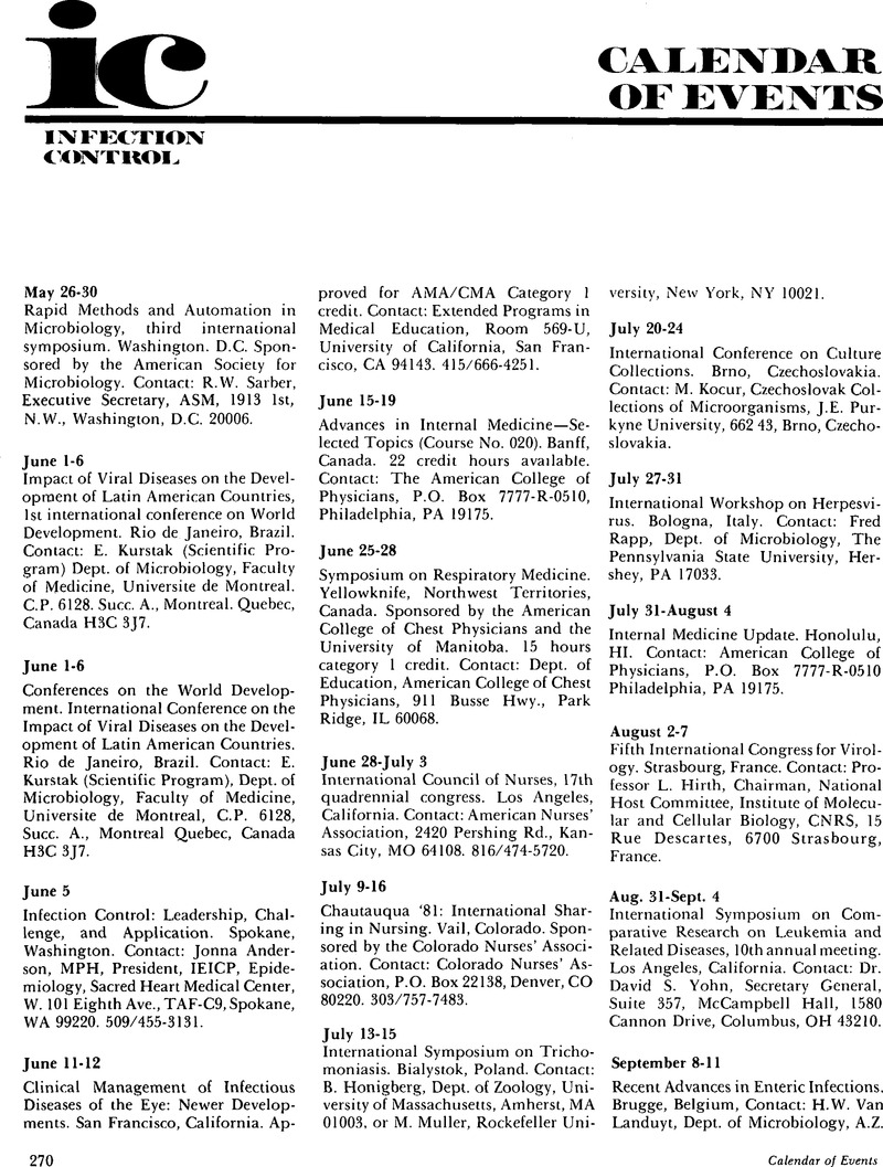 Calendar of Events Infection Control & Hospital Epidemiology