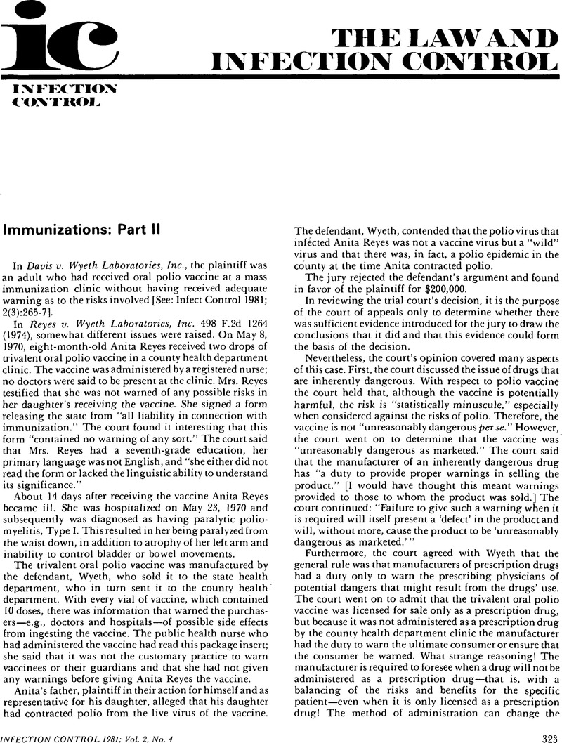 Immunizations Part II Infection Control & Hospital Epidemiology