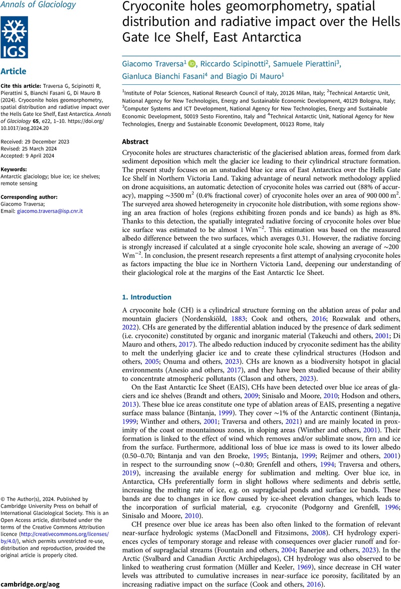 Cryoconite Holes Geomorphometry, Spatial Distribution And Radiative 