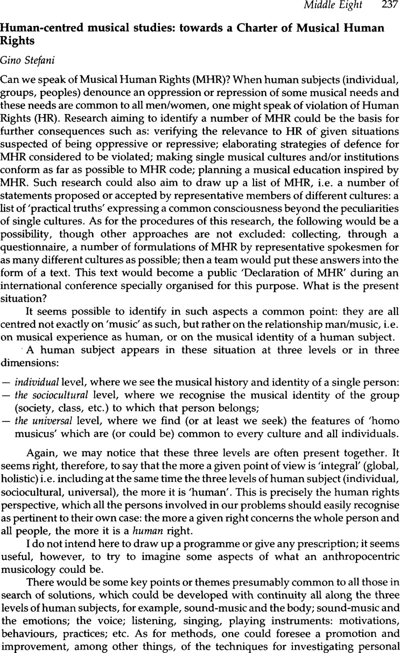 Human Musical Human-centred musical studies: towards a Charter of Musical Human ...