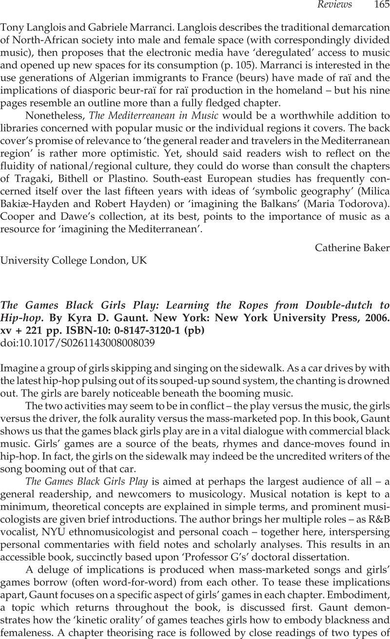 The Games Black Girls Play: Learning the Ropes from Double-Dutch to Hip-Hop