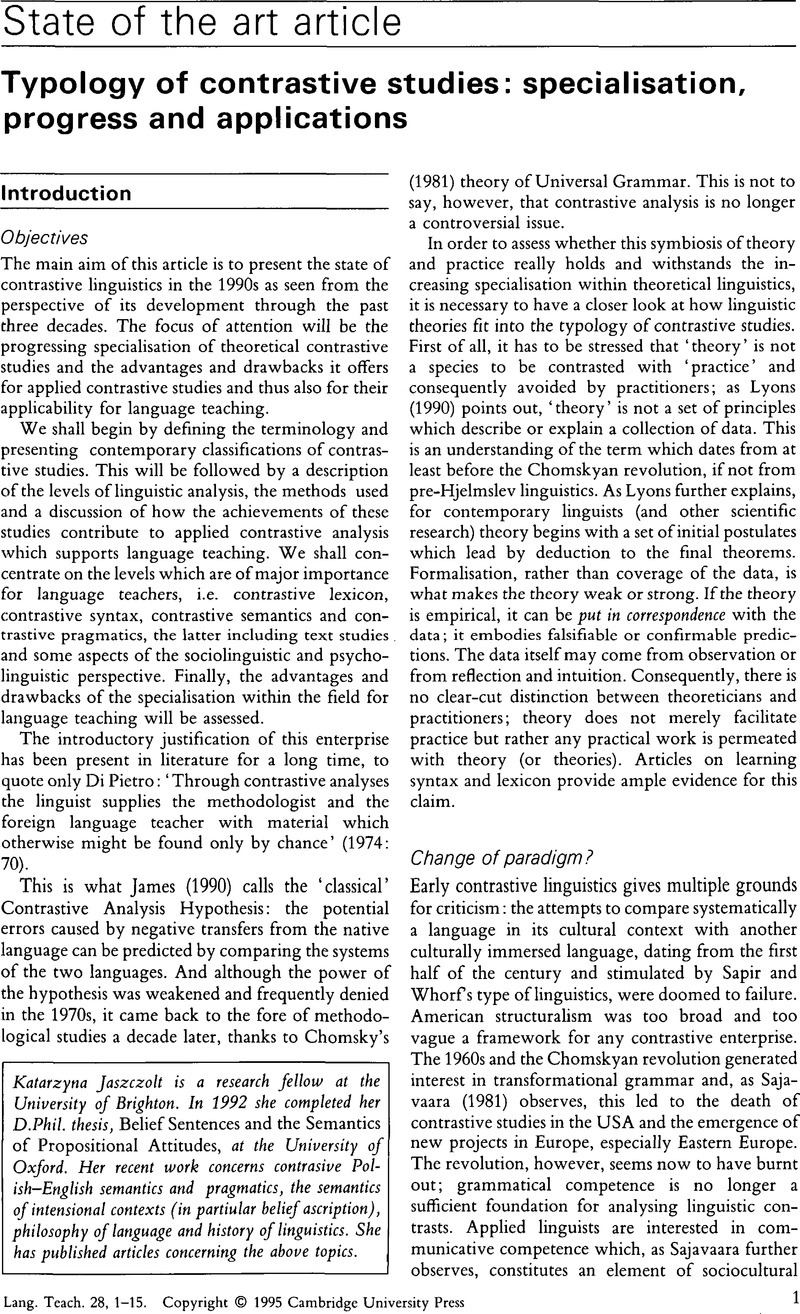 typology-of-contrastive-studies-specialisation-progress-and