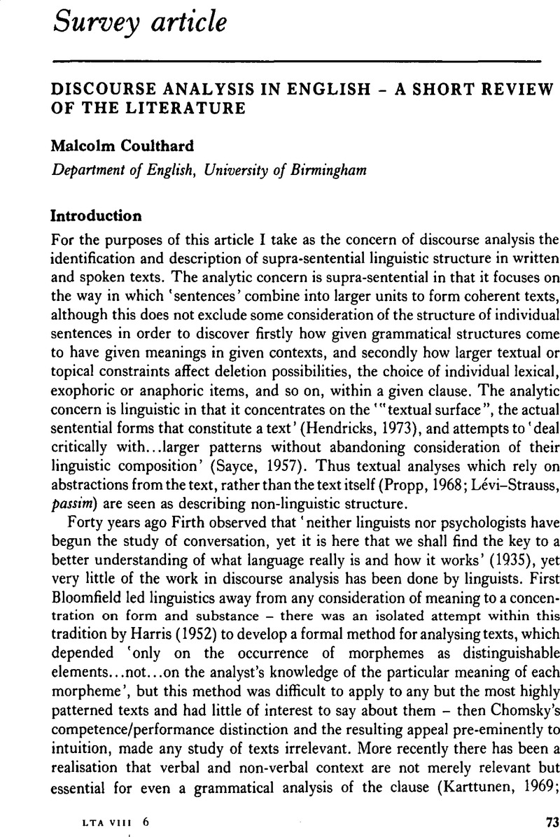 literature review of discourse analysis