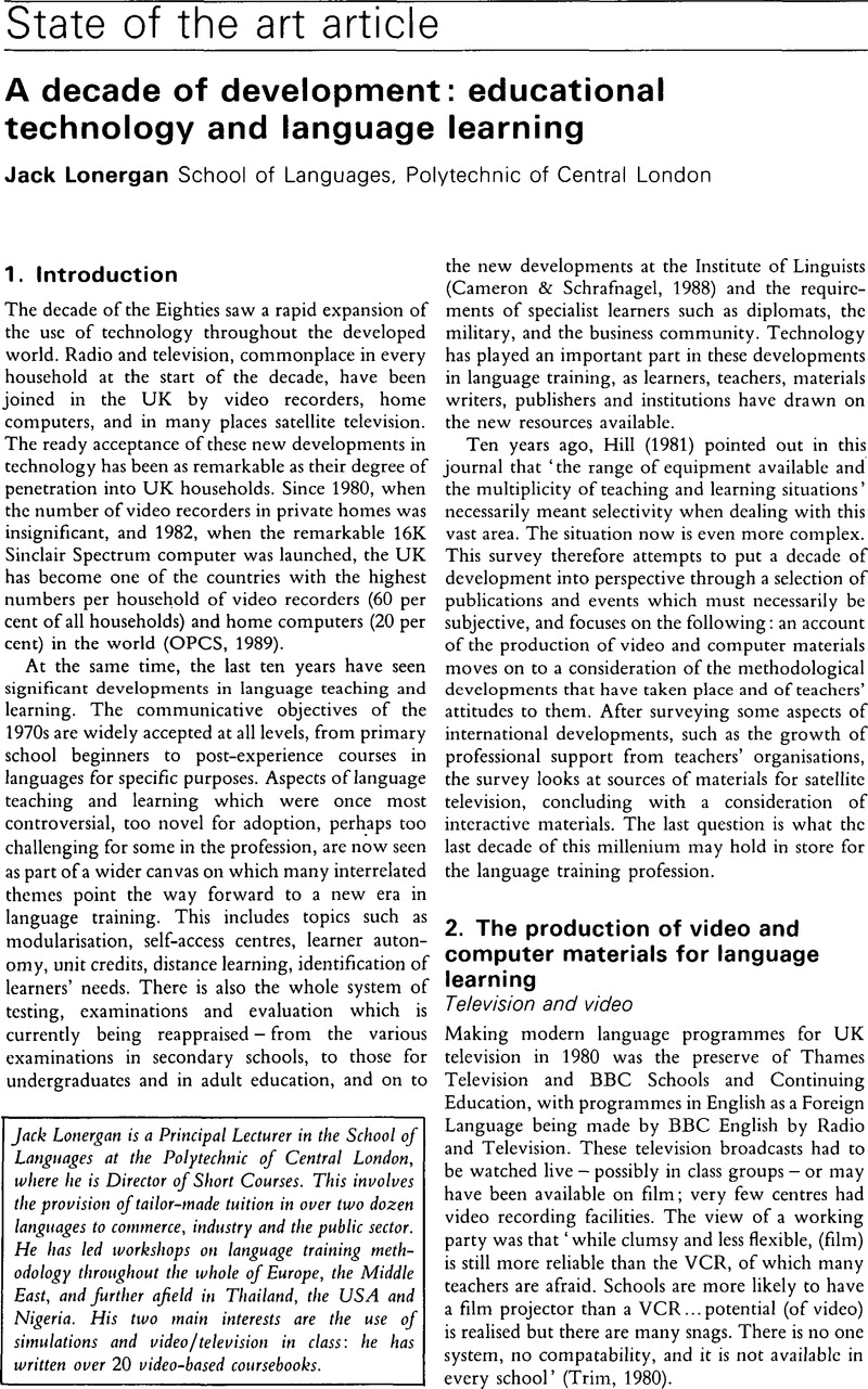 A decade of development: educational technology and language learning ...