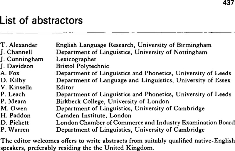 Abstract Ors List of abstractors | Language Teaching | Cambridge Core