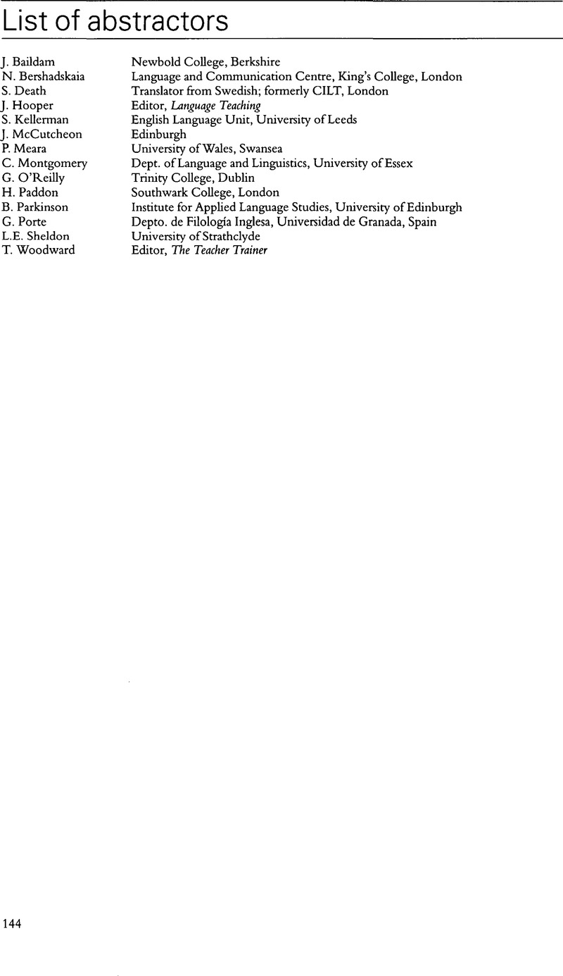 Abstract Ors List of abstractors | Language Teaching | Cambridge Core