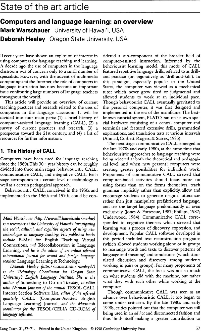 Computers And Language Learning An Overview Language Teaching Computers And Language Learning An Overview Language Teaching